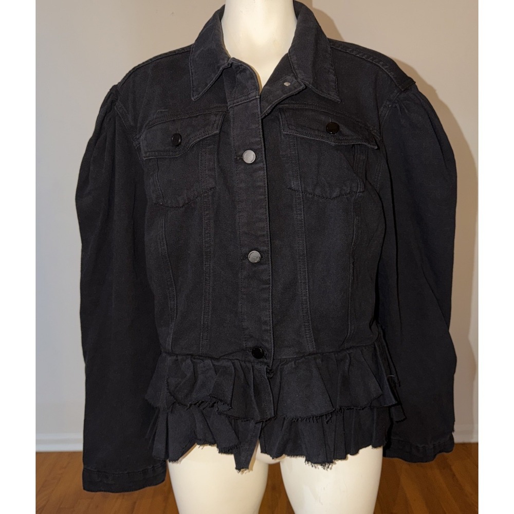 Ashley Stewart Black Denim‎ Jacket Ruffle Bottom NWT 22/24 100 Percent Cotton